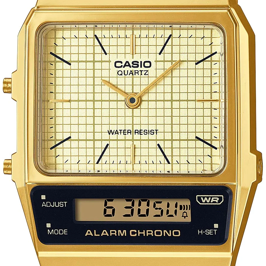 Casio vintage AQ-800EG-9AEF doppio fuso orario dorato giallo