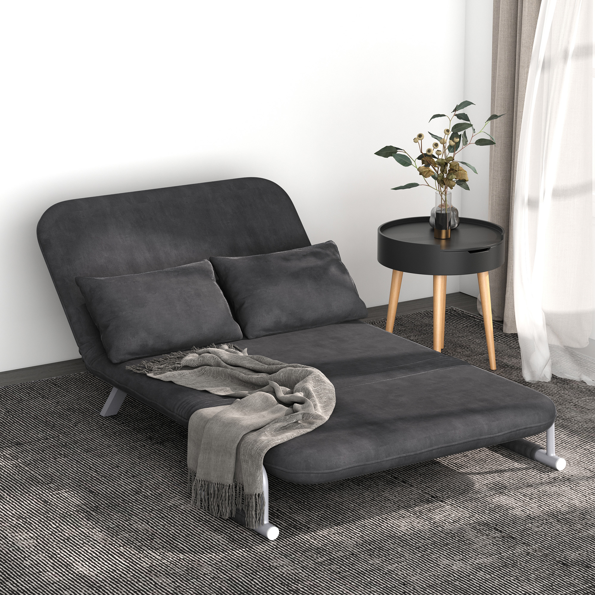 tweezits bedbank met armleuningen, 3-in-1 slaapbank, logeerbed, opvouwbare matras, opklapbed, chaise longue, multifunctioneel, imitatie-su��de grijs 105 x 80 x 78 cm