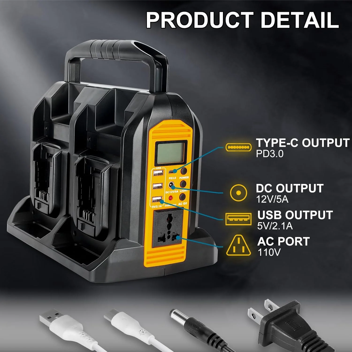 350W Portable Power Inverter for Green Blob Fishing Lights, powered by Dewalt 20v & 60v Batteries, batteries not included