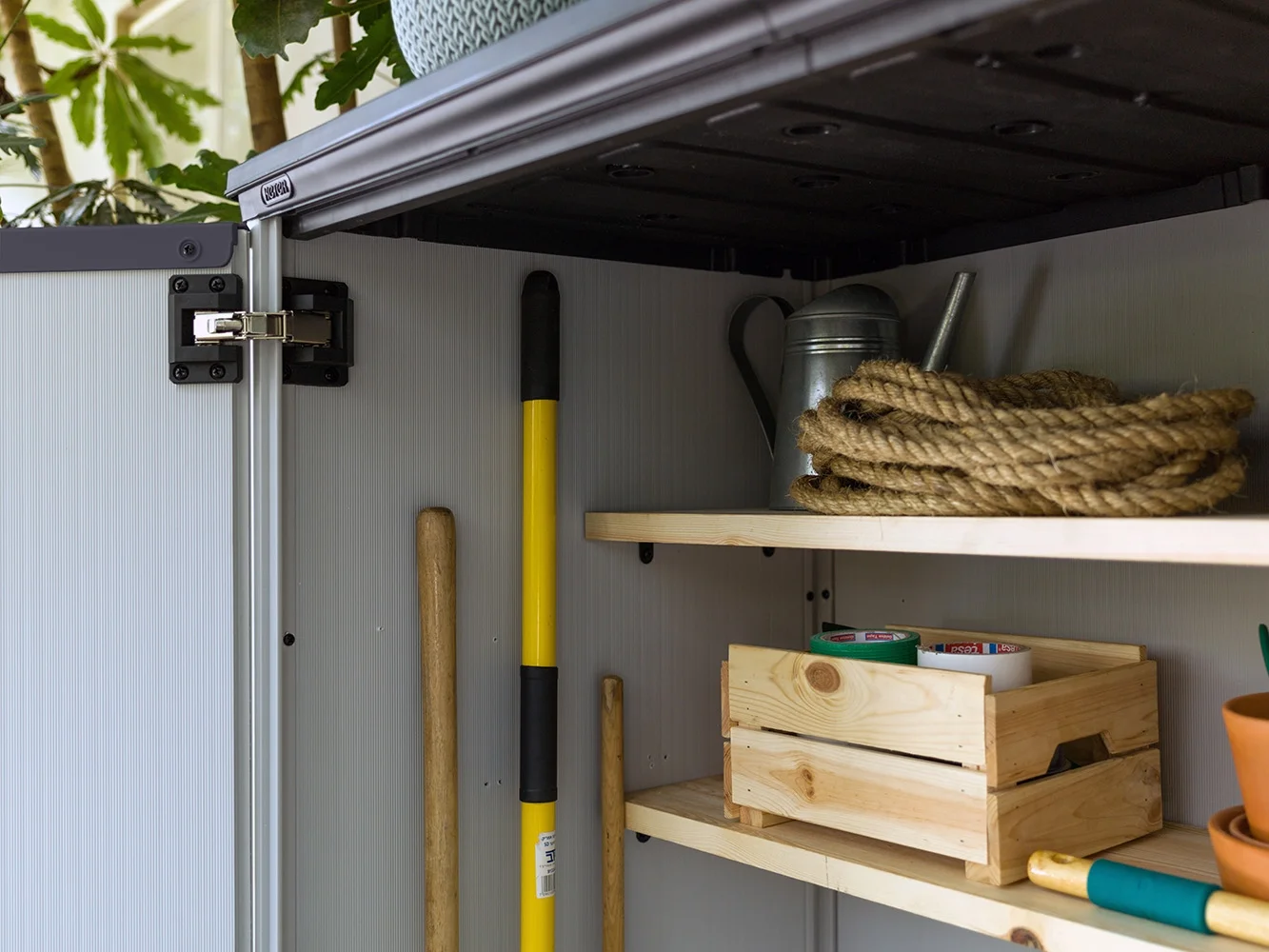 Keter Premier Tall Vertical Durable Resin Outdoor Storage Shed With Floor and Locking Double Doors, Grey