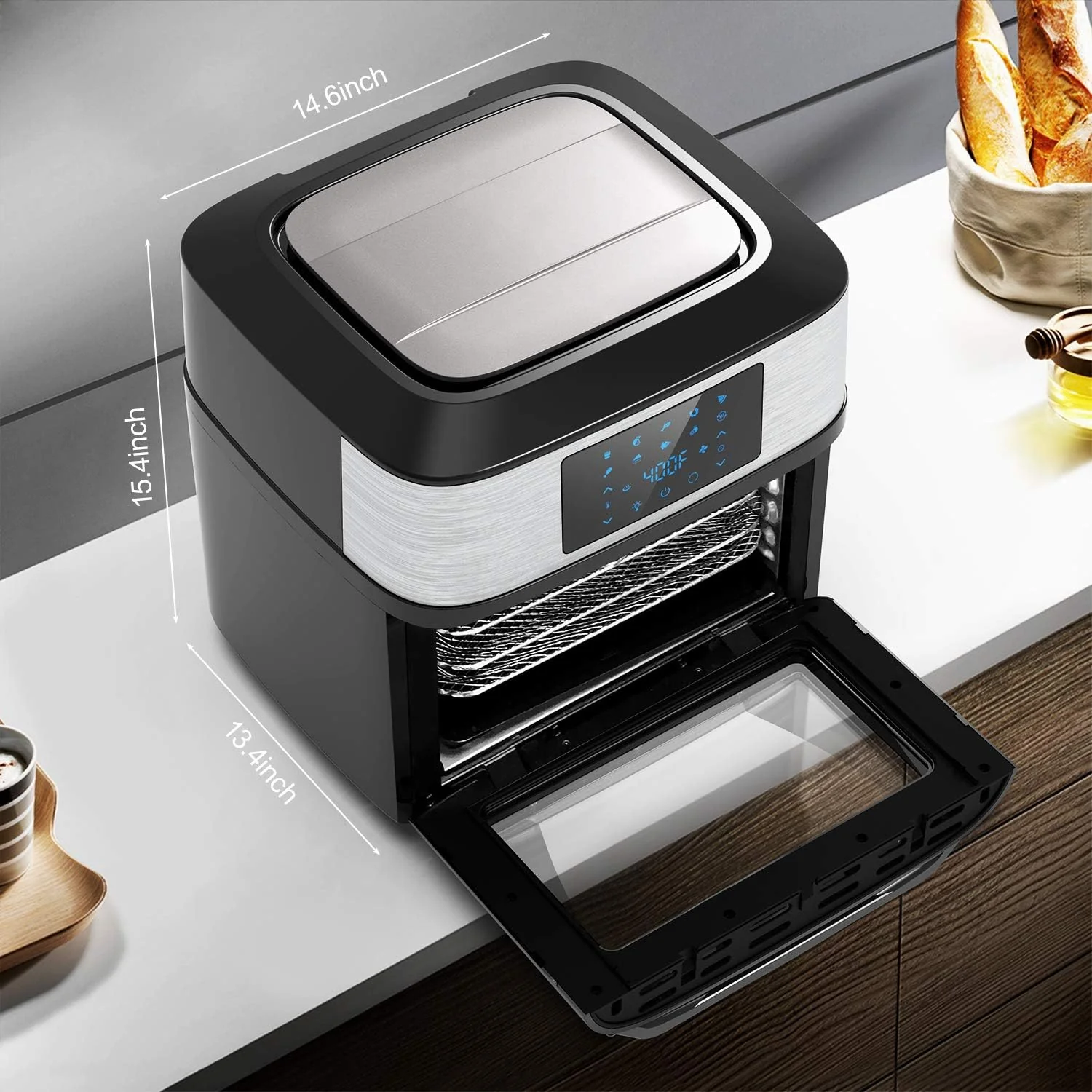 Large 20-quart air fryer, 10-in-1 combo with window, rotisserie, 3 dehydrator racks, ETL certified