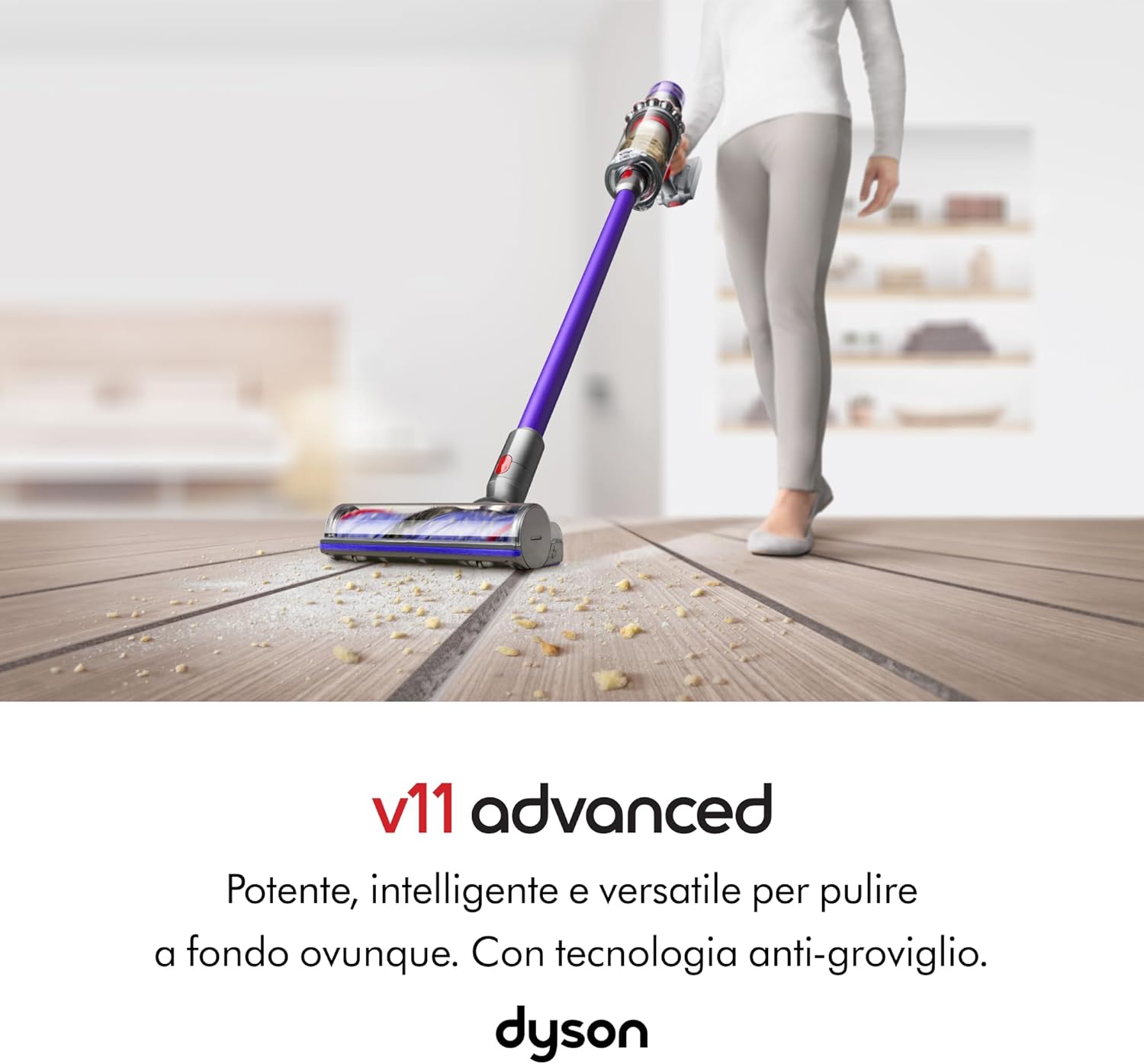 V11™ Advanced aspirapolvere senza filo, 200 Airwatt, autonomia 60 minuti, tecnologia anti-groviglio, aspirapolvere per pavimenti e portatile (Nichel/Viola)