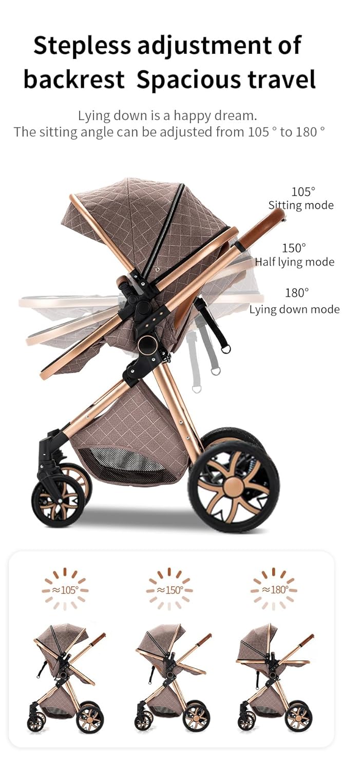 YAZOCO kinderwagen 3 in 1 Buggy Babybett Komplett Set Einem Klick Zusammenklappbarer Kinderwagen, KombiKinderwagen Aluminiumrahmen für Neugeborene (Schwarz)