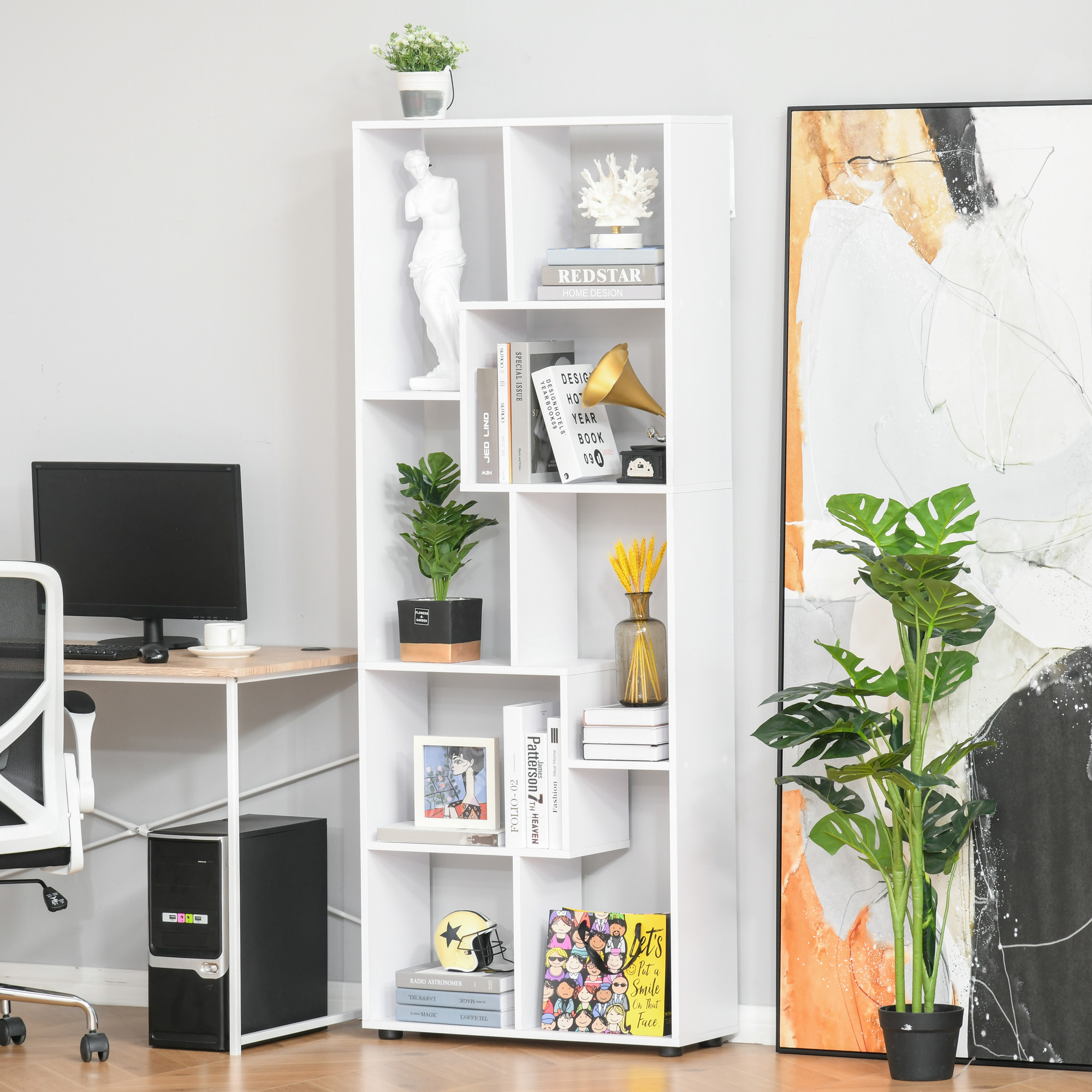 HOMCOM Bücherregal mit 8 Fächer Würfelregal Aufbewahrungsregal Wohnzimmer  Schlafzimmer Büro E1 Spanplatte Weiß 70 x 24 x 178 cm