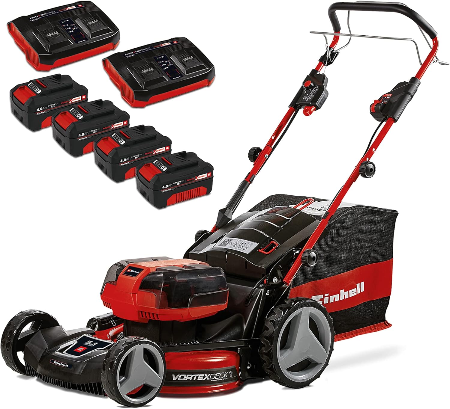 Einhell Professional Tosaerba a batteria GP-CM 36/47 S HW Li Kit Power X-Change (36 V, 47 cm larghezza di taglio, 700 m², trazione semovente, Brushless, funzione mulching incl. 4x 4,0 Ah batteries, 2x