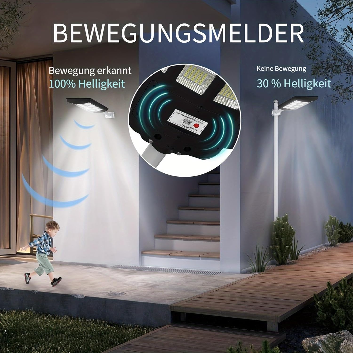 6000W Solarstrahler für außen mit Bewegungsmelder, 7000K Solar Wegeleuchte, IP66 Wasserdichte LED Solarlampen Strassenlaternen mit Fernbedienung für Hof Garten Parkplatz Straßen