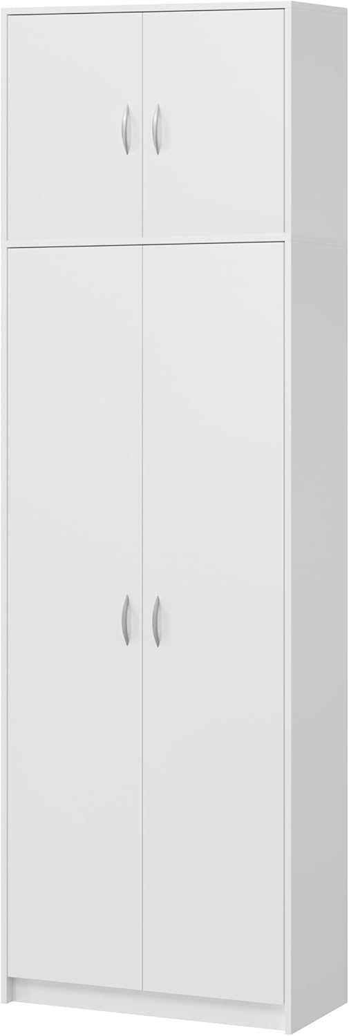 Armadietto alto multiuso, con 4 ante e 10 scomparti, 235 x 74 x 35 cm, (Bianco)