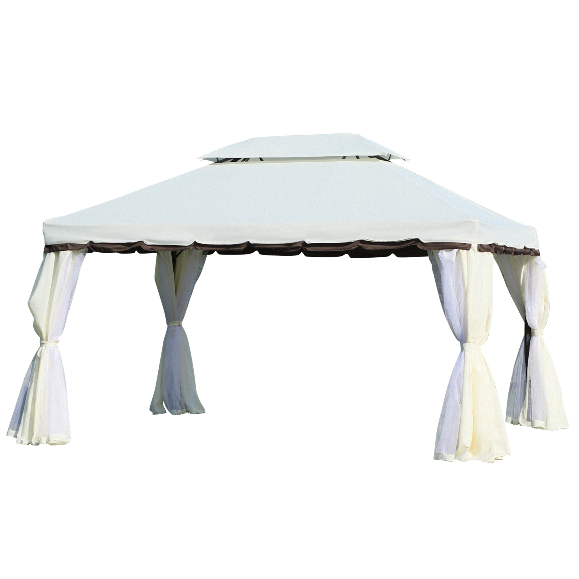 Outsunny Gartenpavillon Pavillon mit Doppeldach, Seitenwänden und abnehmbaren Moskitonetzen 4 x 3 m, Creme