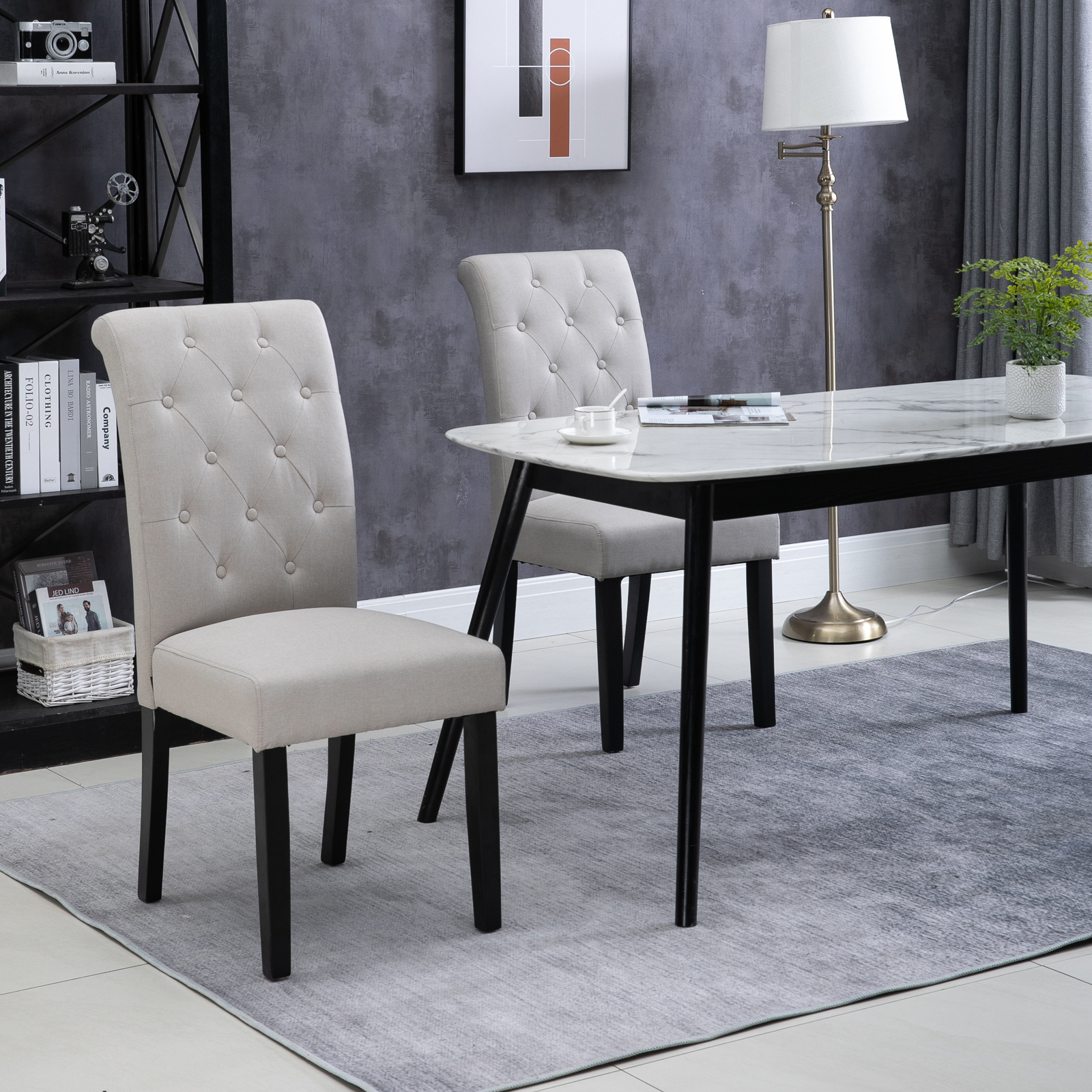 HOMCOM Set mit 2 Esszimmerstühlen Esszimmerstuhl Großer Komfort Massivholzbeine Leinen 47 x 61 x 101 cm
