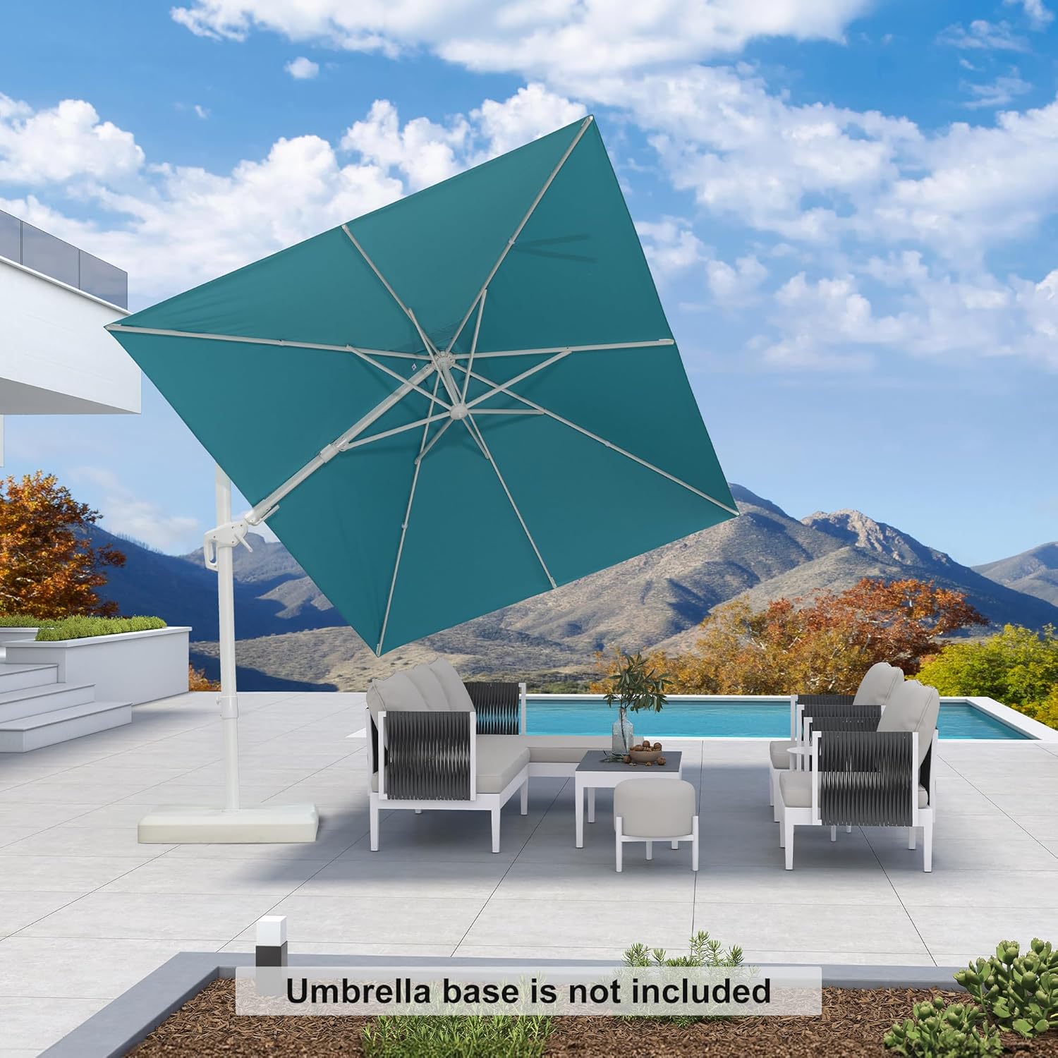 PURPLE LEAF 10 FT Right-left Tilt Patio Umbrella Swivel White Cantilever Umbrella with Tilt Aluminum Outdoor Umbrella with 360° Rotation for Deck Pool Garden, Turquoise