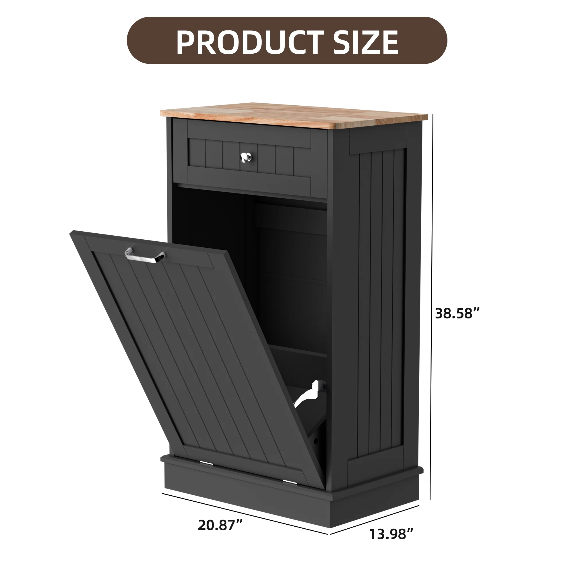 HARIPUL Single Tilt Out Trash Cabinet for 13 Gallon Waste Bin, Free Standing Kitchen Trash Can Cabinet with Drawers, White