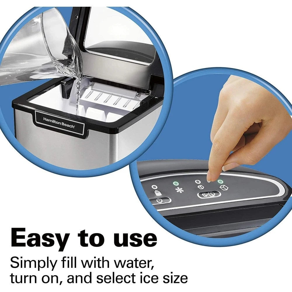 Hamilton Beach 86150 Countertop Ice Maker, Compact & Portable Design, Makes 28 Pounds Per Day, Stainless Steel