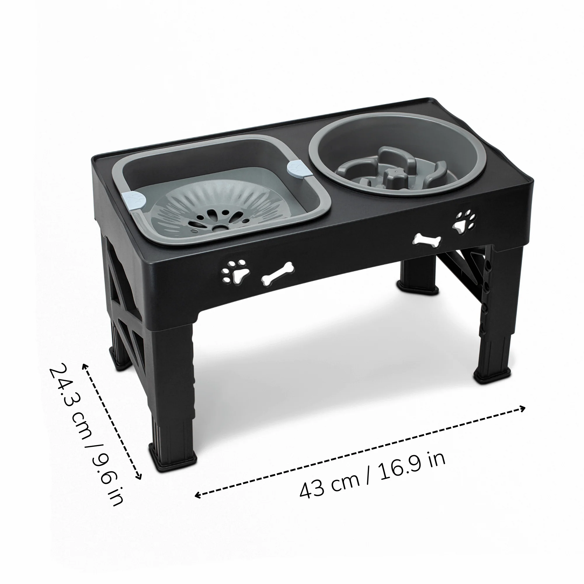 3-in-1 Elevated Dog Bowl Stand �C Slow Feeder, Spill-Proof Water Bowl & 5 Height Settings