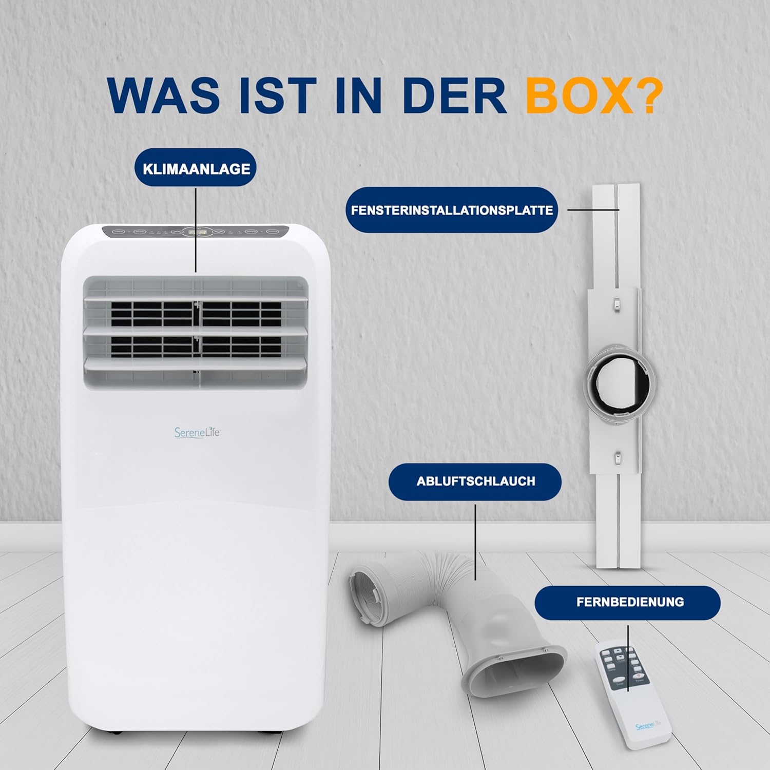 SereneLife Klimaanlage mobil, 3-in-1 mobiles Klimagert mit Abluftschlauch - Luftkühler, Luftentfeuchter & Ventilator, air conditioner 9.000 BTU, 1,5 L Feuchtigkeit/Stunde, kühlt Rume bis 42 m