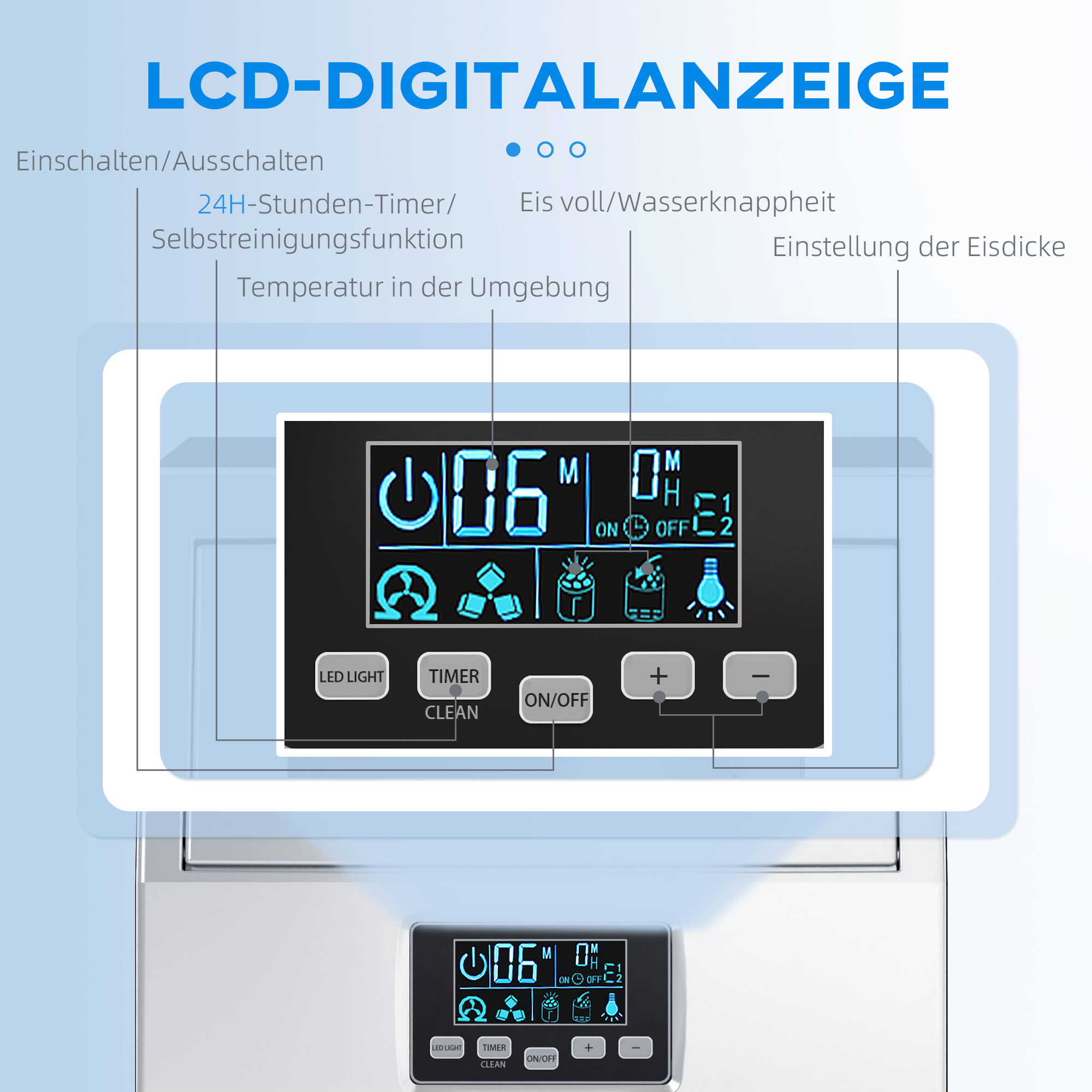 Commerci?le IJsblokjesmachine, LED-Verlichting, Makkelijk Afleesbare Displays, inclusief Schep, Zilver