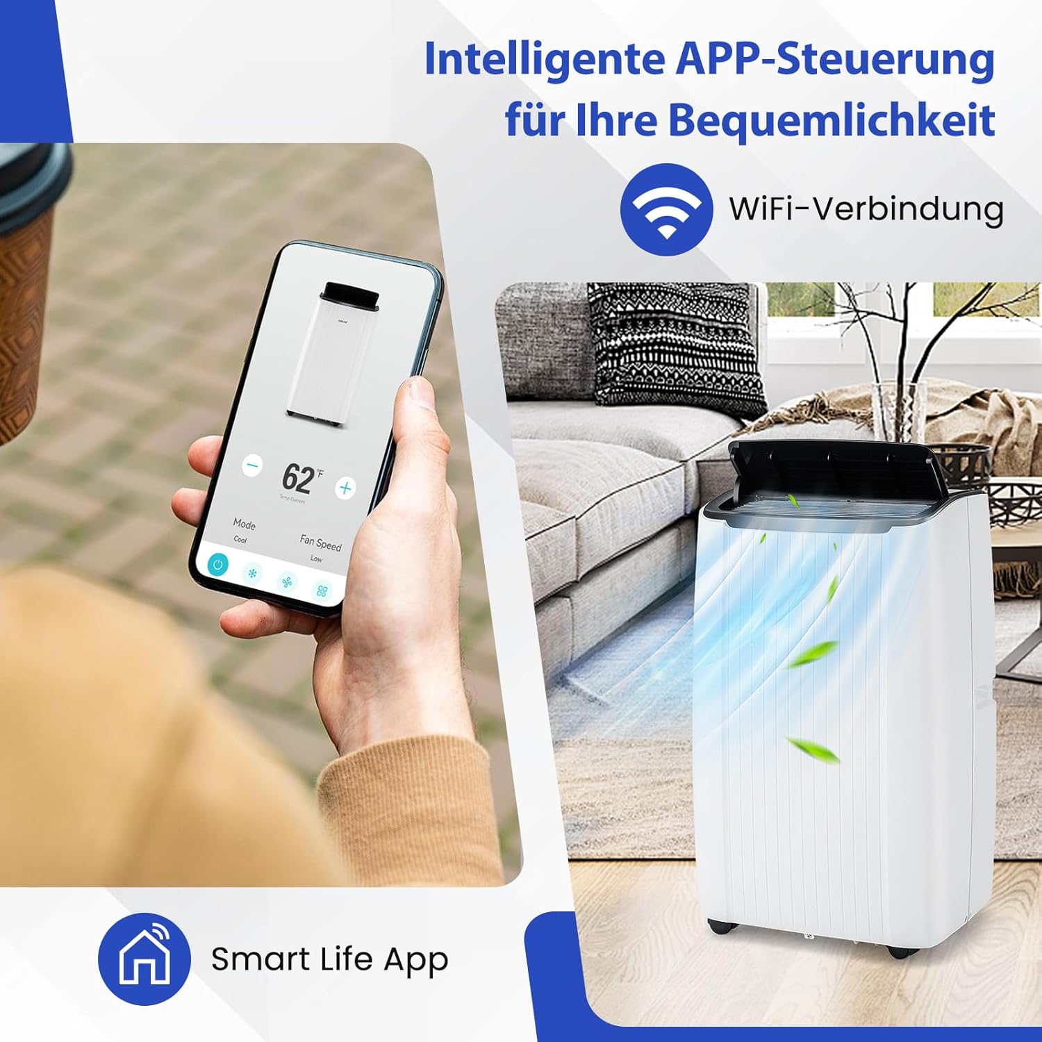 GOPLUS Klimaanlage mit Abluftschlauch, mobiles Klimagerät | 5 in 1: Kühlen, Heizen, Entfeuchten, Belüften, Auto | Schlafmodus | App Steuerung | 1-24H Timer | für Räume bis zu 42㎡ (12000 BTU)