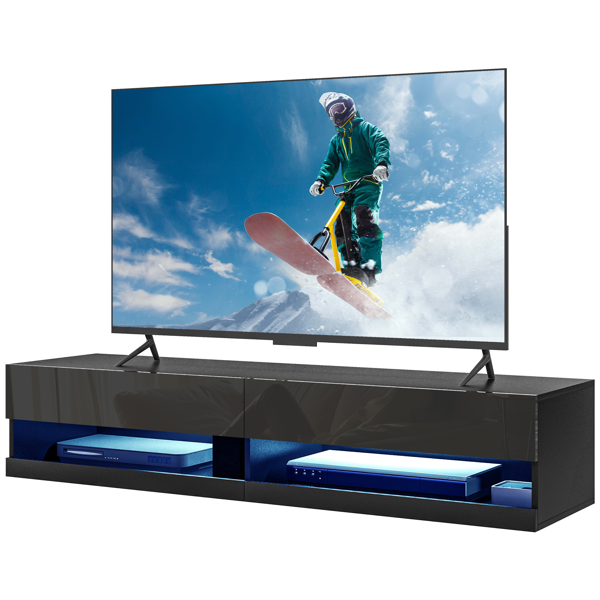 HOMCOM TV-Möbel wandmontiertes TV-Bank mit LED im modernen Stil - Schränke mit 2 Klappstüren und 2 Kabeldurchführungen aus Holz