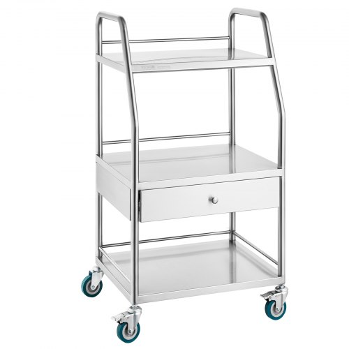 VEVOR Labor Rollwagen Dentallabor Servierwagen 3 Ebenen 1 Schublade Edelstahl