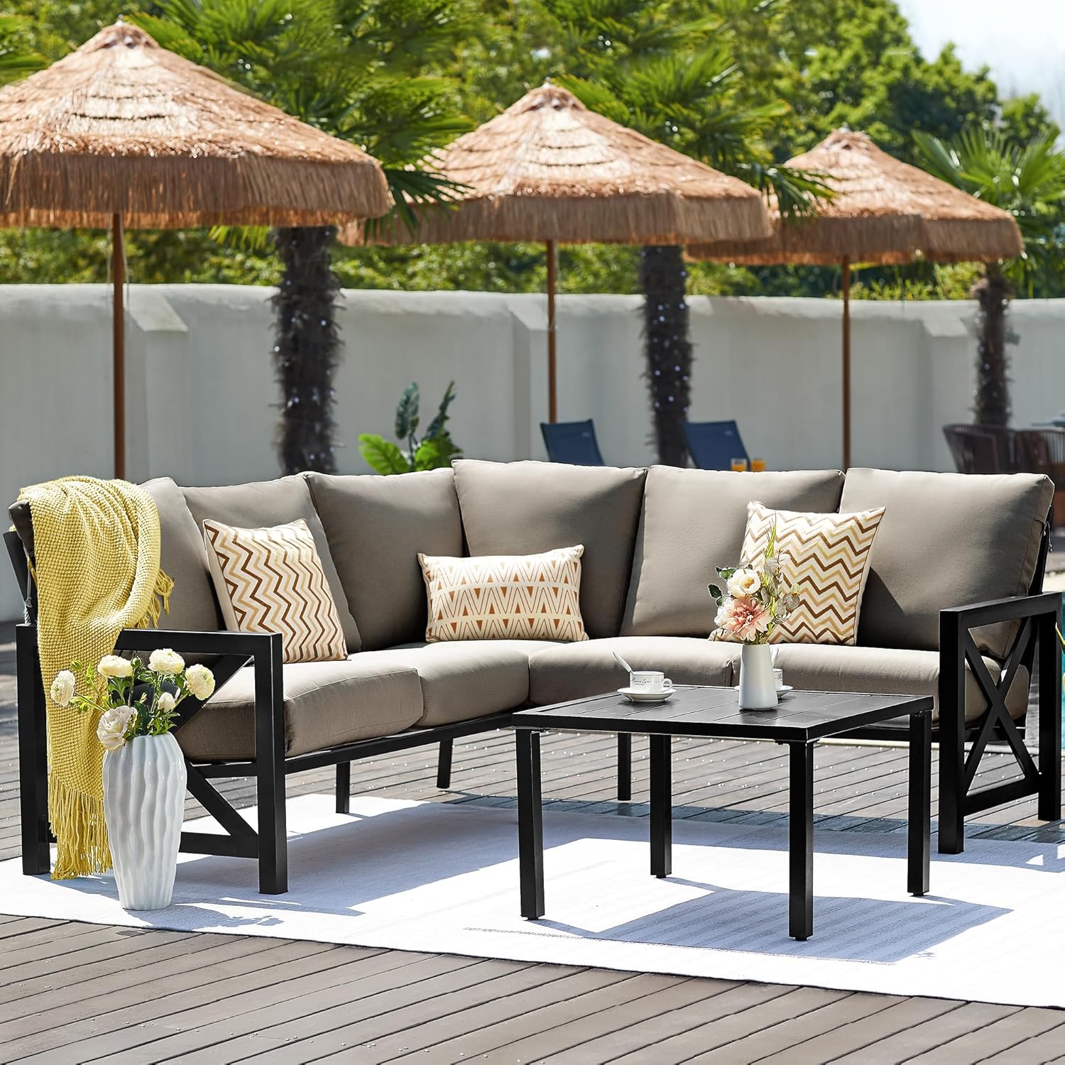 6 Pieces Patio Furniture Sets Metal Outdoor Sectional Furniture