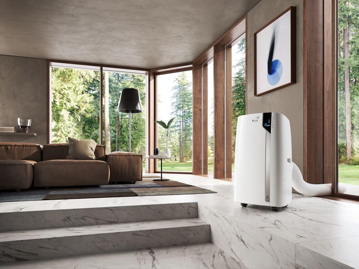 De'Longhi Pinguino PAC EX130 CST WiFi Mobiles Klimagerät mit Abluftschlauch, Klimaanlage für Räume bis bis 120m³, Luftentfeuchter, Ventilationsfunktion, 24h-Timer, Energieeffizienzklasse A, Weiß