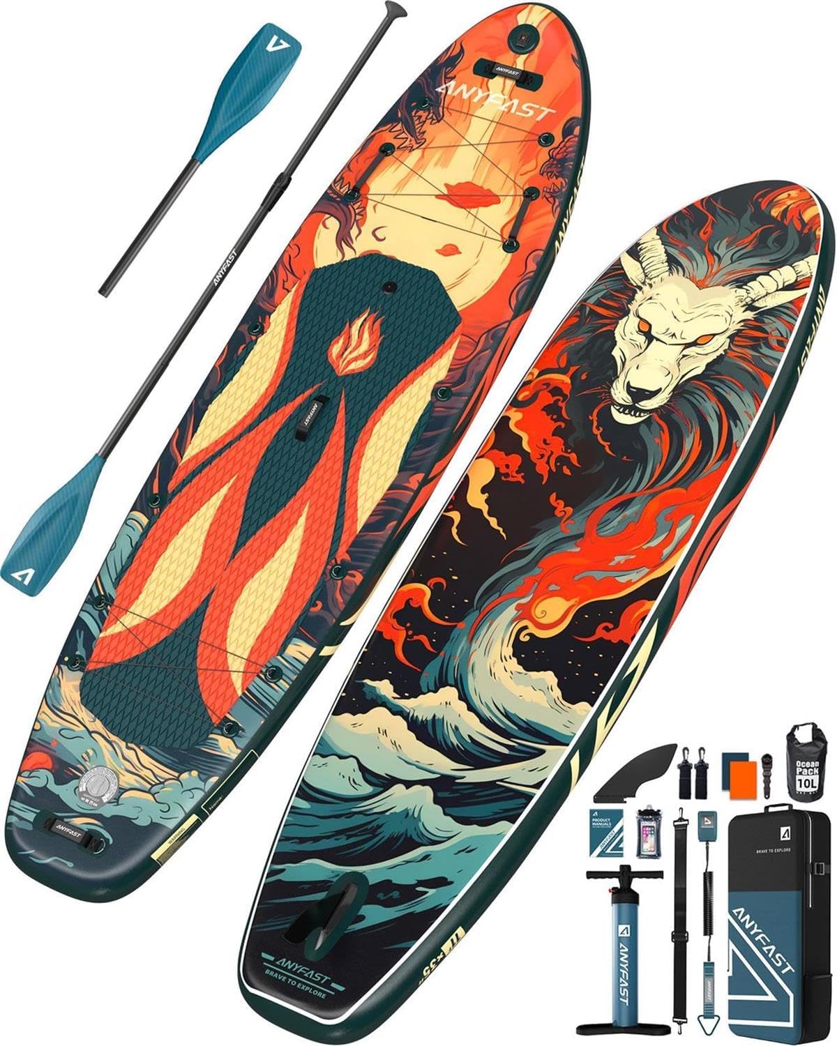 ANYFAST Stand up Paddle-Board-Wide-Gonfiabile-Pesca-Paddleboard - 335x88 Ultra Stabile Wide SUP, pompa, porta macchina fotografica, guinzaglio, zaino, accessori, giovani/adulti
