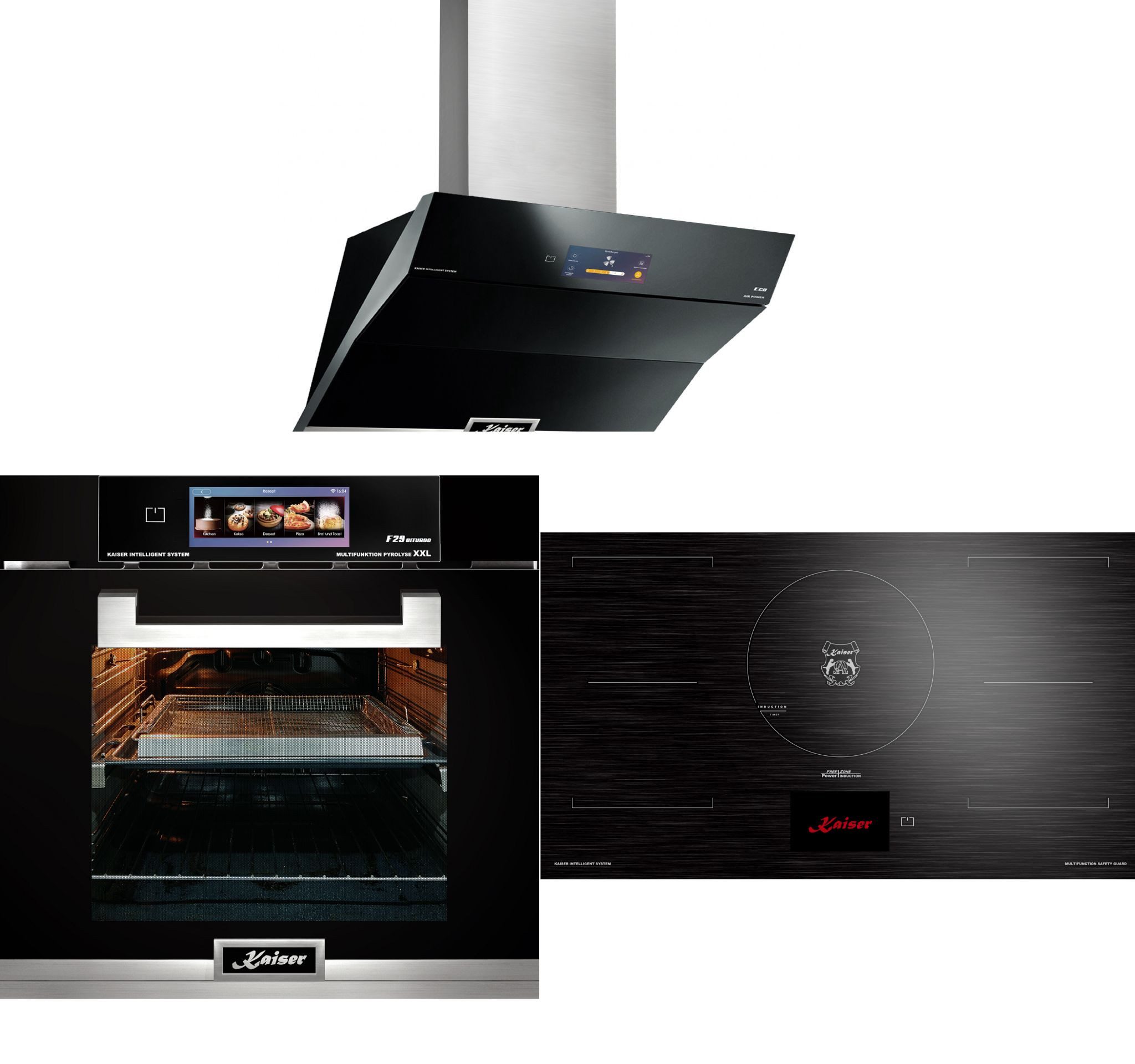 Backofen-Set Herd Set Autark Elektro Backofen, TFT Display, Air fryer,Bratautomatik,86L+Induktionskochfeld 90 cm TFT Display+ Dunstabzugshaube 90 cm EH 6344 N+KCT 9140 FI+AT 9343