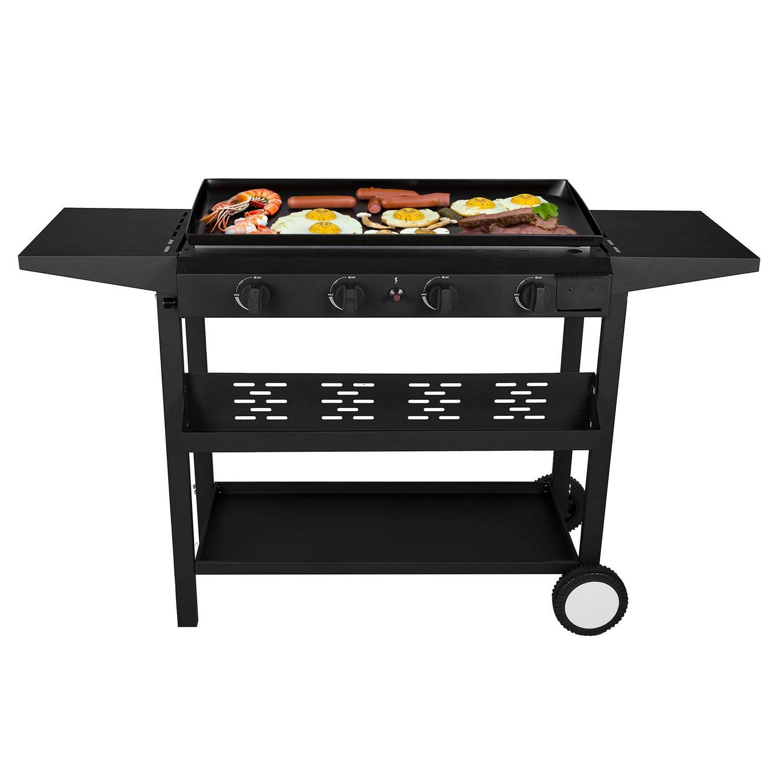 SUGIFT 4 Burner Outdoor Gas Griddle with Removable Plate, 32,700 BTU, Black BBQ Cooking Station