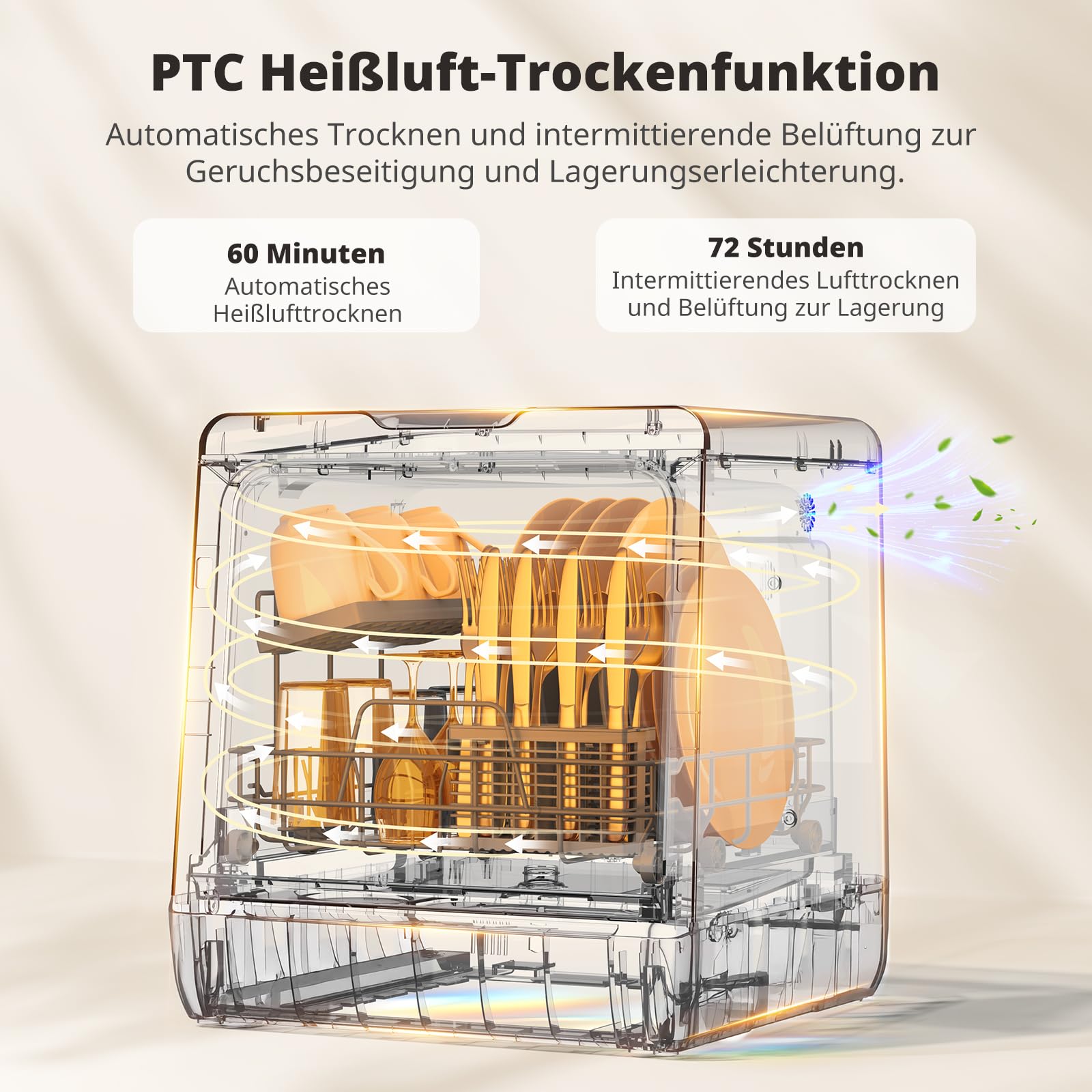 Tischgeschirrspüler mit 8+3 Programmen, 5 Liter Wassertank und Wasserenthärter, für 4 Gedecke