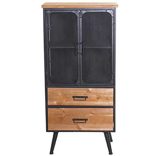DRW Vetrina con 2 Ante griglia in Metallo e 2 cassetti in Legno MDF Nero e Naturale 60 x 38 x 121 cm, Grande : Amazon.it: Casa e cucina