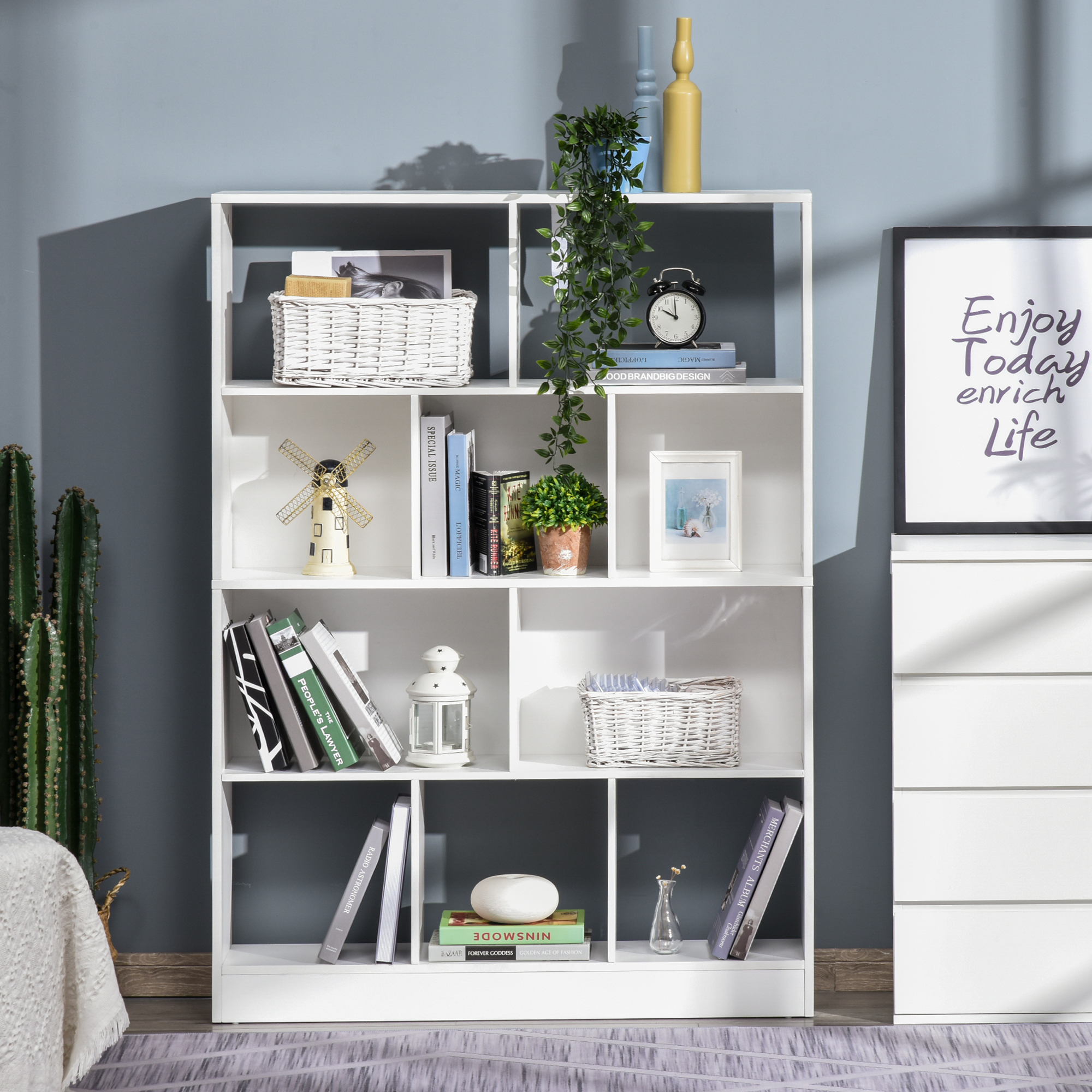 HOMCOM Bücherregal Regal Aufbewahrungsregal 5 Fächer + 5 Regale Spanplatten Weiß