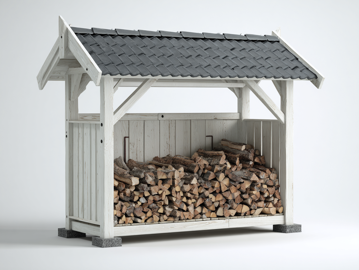 Portalegna-Legno-Metallo-195x80x175 cm-Bianco-Grigio-Stile rustico