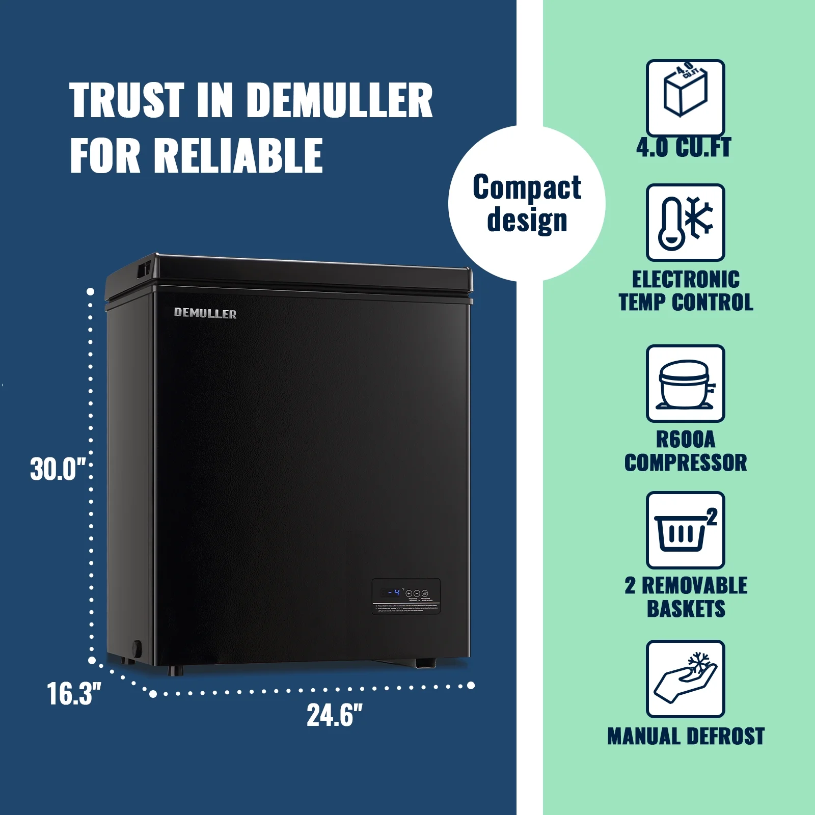 DEMULLER Deep Chest Freezer Freezers with Two Storage Baskets Ultra-Low Temperature Black 79-B-1