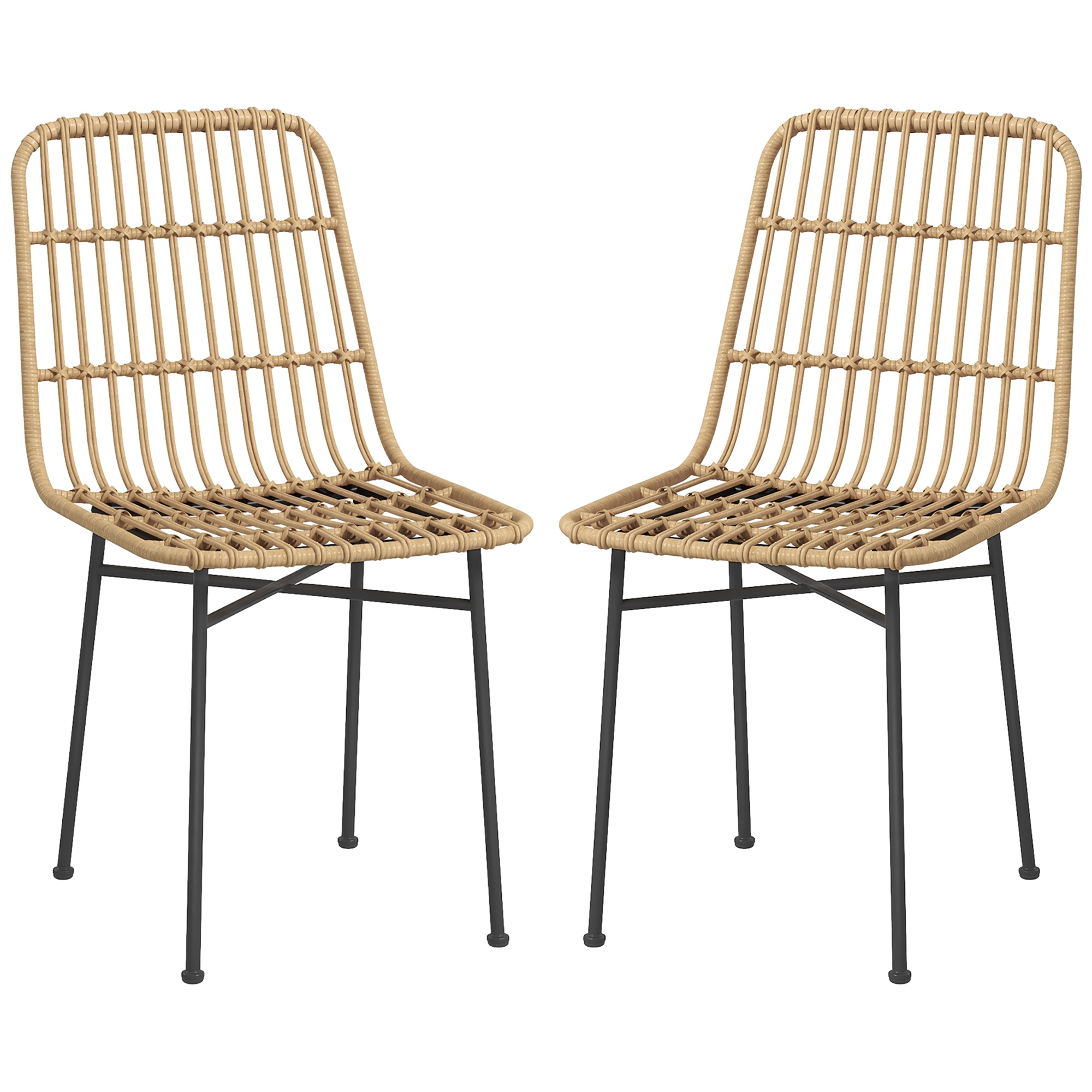 HOMCOM Esszimmerstuhl Küchenstuhl Stuhl, Boho-Stil, 45 cm x 57 cm x 83 cm, Natur + Schwarz