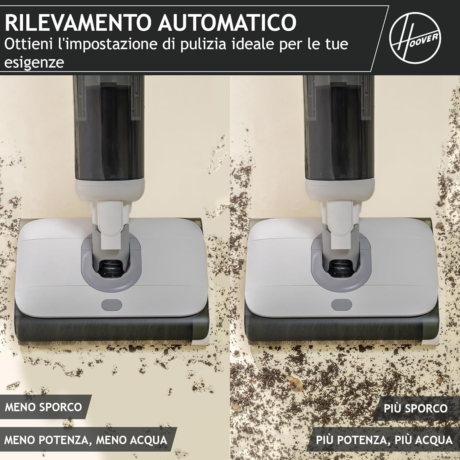 Hoover Aspirapolvere e lavapavimenti senza fili HW5 per pavimenti delicati e duri, Potenza 230W, Sistema a doppio rullo, 3 modalità, Funzione di autopulizia [HW500]