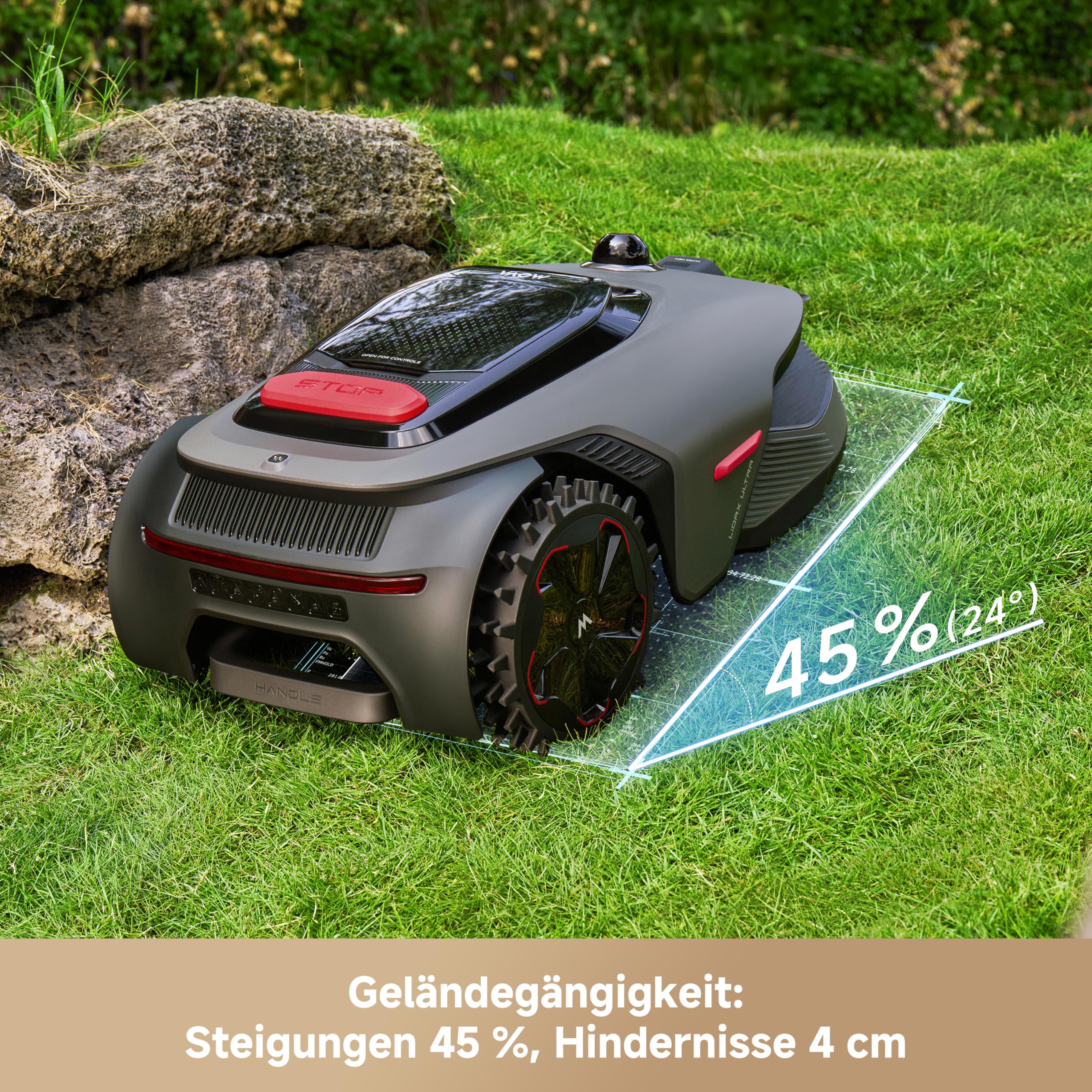 Mähroboter LiDAX Ultra 800 mit Garage, 3D-LiDAR und KI-Vision, 20 cm Schnittbreite, Schnitthöhe 3-10 cm