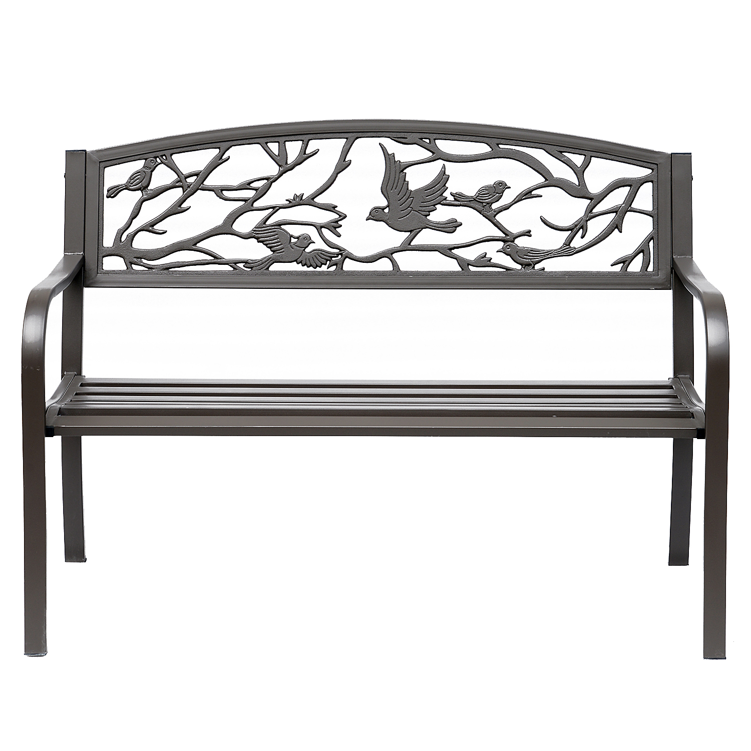 Outsunny Gartenbank 3 Plätze im ländlich schicken Stil 127L x 60B x 85H cm korrosionsbeständiges Epoxidmetall Braun