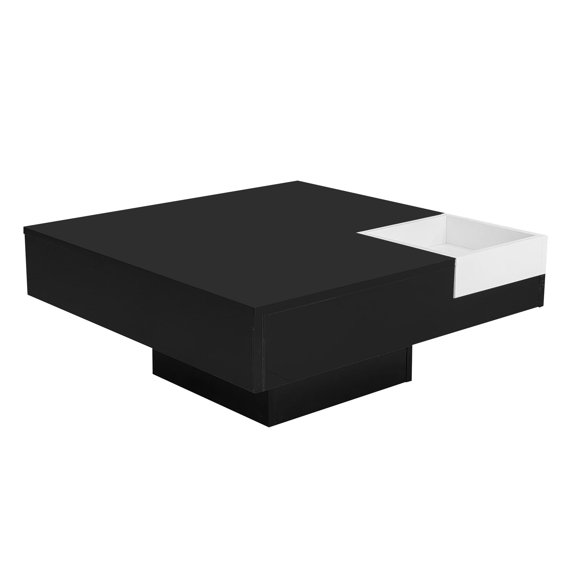 Couchtisch, Hochglanz, Wohnzimmertisch mit abnehmbarer Aufbewahrungsbox und LED-Lichteffekt, 72×72×30 cm, Schwarz