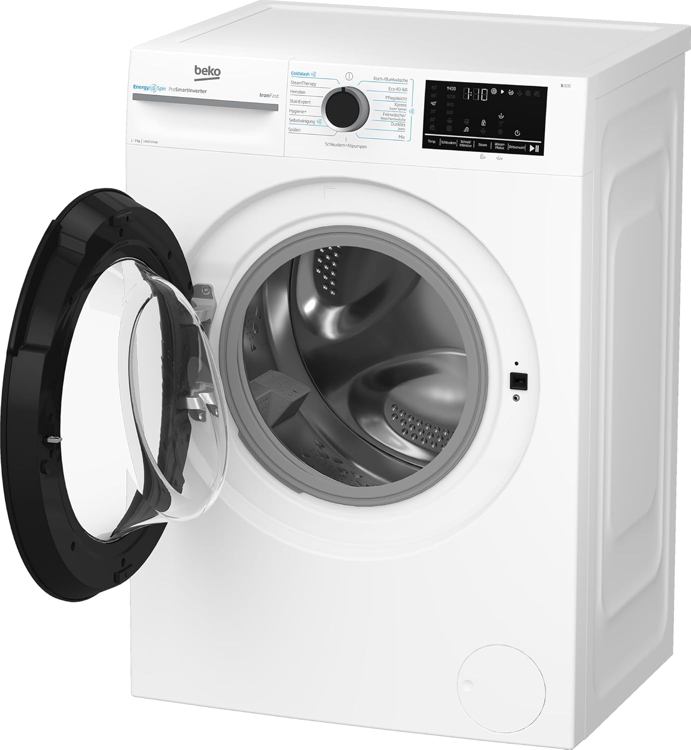 Beko B3WFU58415W1 b300 Waschmaschine, 8 kg, Waschvollautomat, Restzeitanzeige, Schleuderwahl, 1400 U/min, Dampffunktion, AddXtra-Nachlegefunktion, Bluetooth, Hygiene+ allergikergeeignet, Weiß