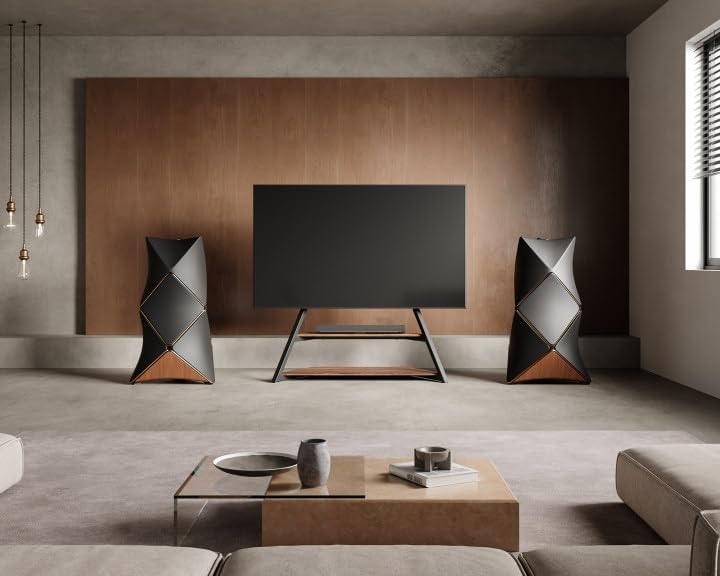 FITUEYES Large TV Floor Stand for 75–100 Inch TVs, Eiffel Series with Wood Shelf