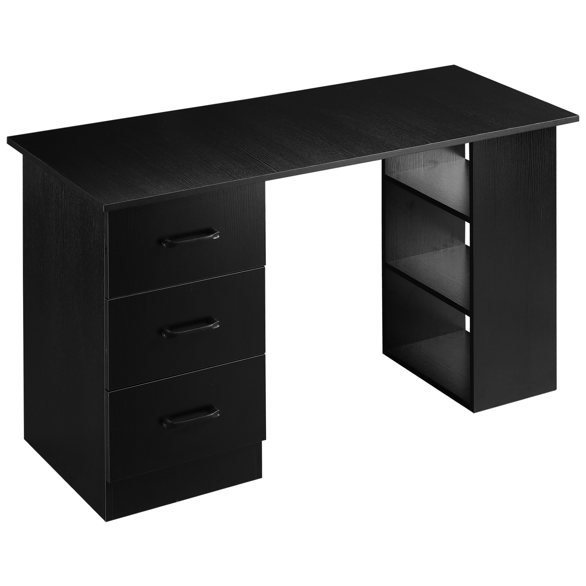 HOMCOM Moderner Schreibtisch aus Holz mit 3 Schubladen und 3 Regalen, für Schlafzimmer und Büro, 120x49x72cm, Schwarz