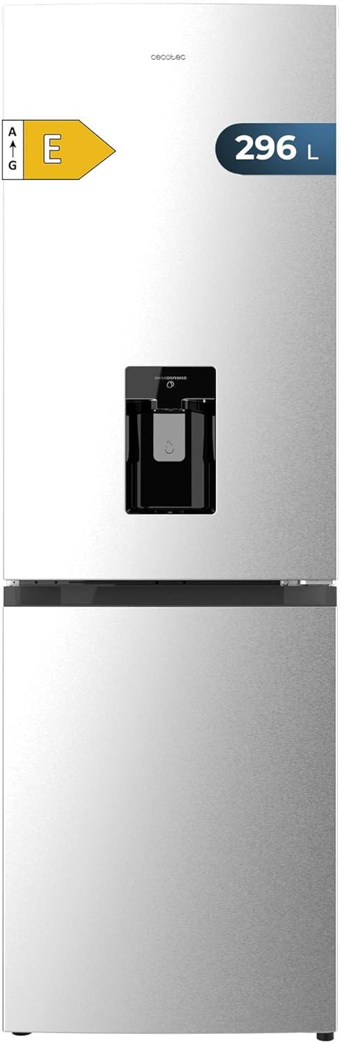 Cecotec Frigorifero Combinato 2 Porte con distributore d'acqua Bolero CoolMarket Combi 296 DF WD Inox E. 296L, 60cm di larghezza, Funzioni FastCooling, FastFreezing e DeFrost, LED interno, Inox