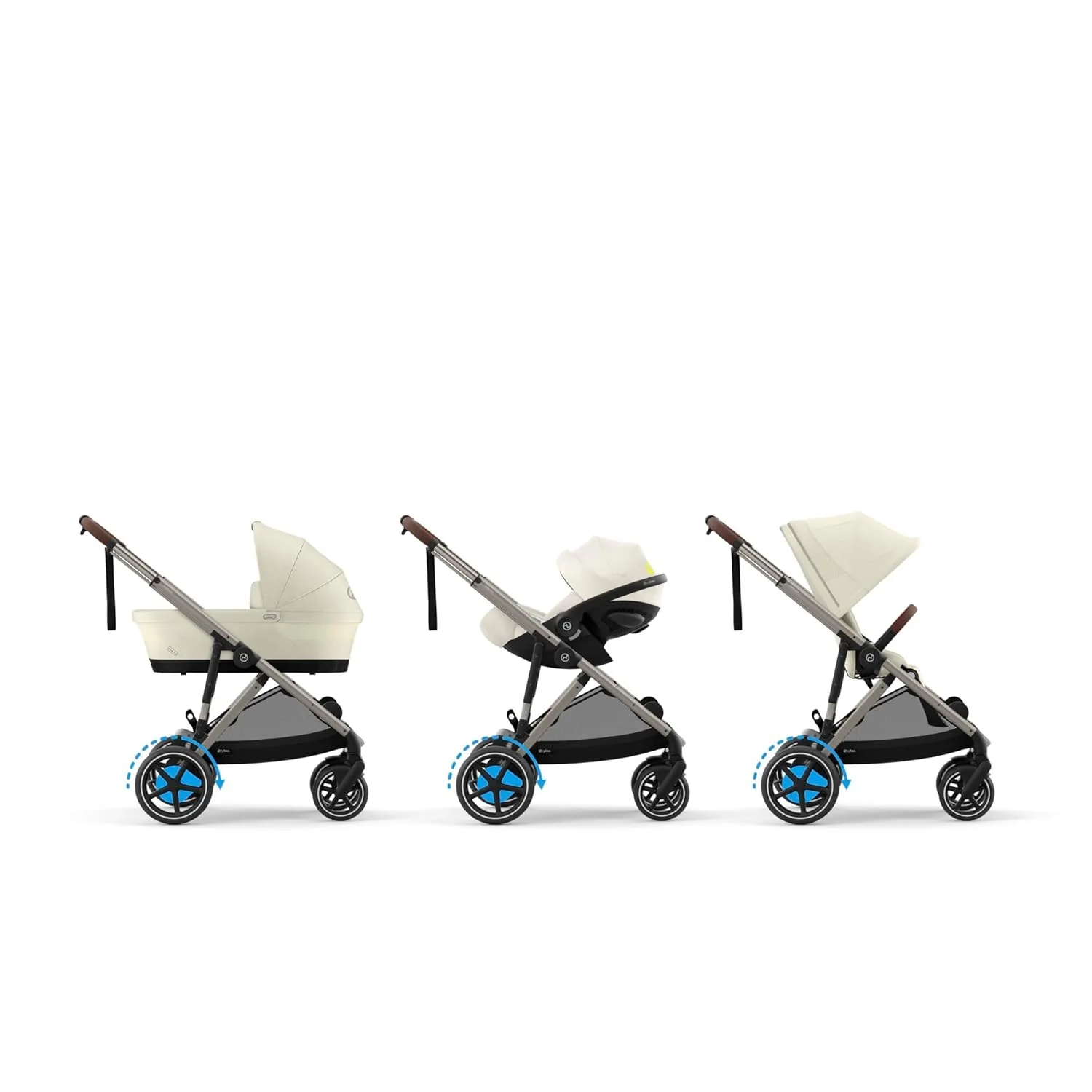 CYBEX Gold Kinderwagen e-GAZELLE S, Ab Geburt bis ca. 4 Jahre, Max. 22 kg (Single-Modus) / 2x 22 kg (Duo-Modus), All-in-1-System mit E-Antrieb und 20+ Konfigurationen, Moon Black