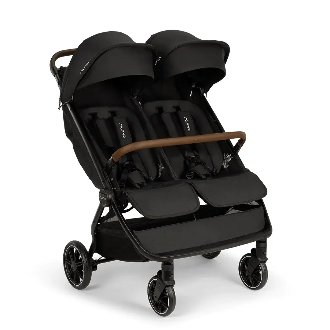 2025 Nuna TRVL Dubl Tandemwagen ?C Caviar | Lichtgewicht dubbele kinderwagen vanaf de geboorte, compatibel met PIPA? autostoeltjes