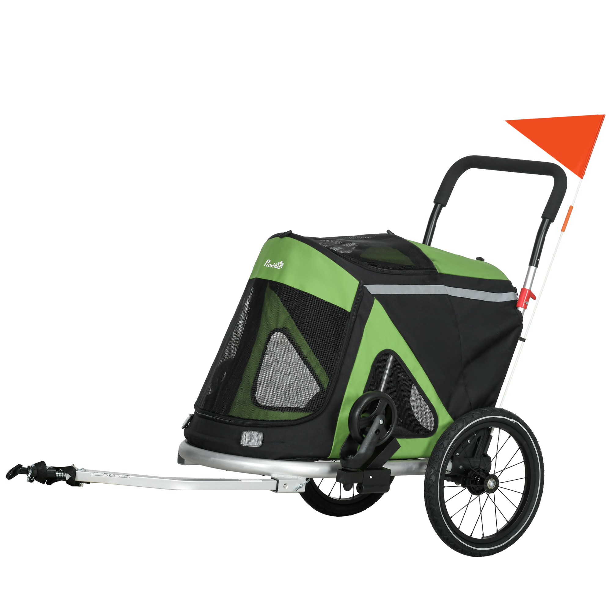 PawHut 2-in-1 Hundebuggy Hundejogger Fahrradanhänger bis 20kg 2 Reflektoren 1 Sicherheitsleine 150 x 68 x 95 cm Grün