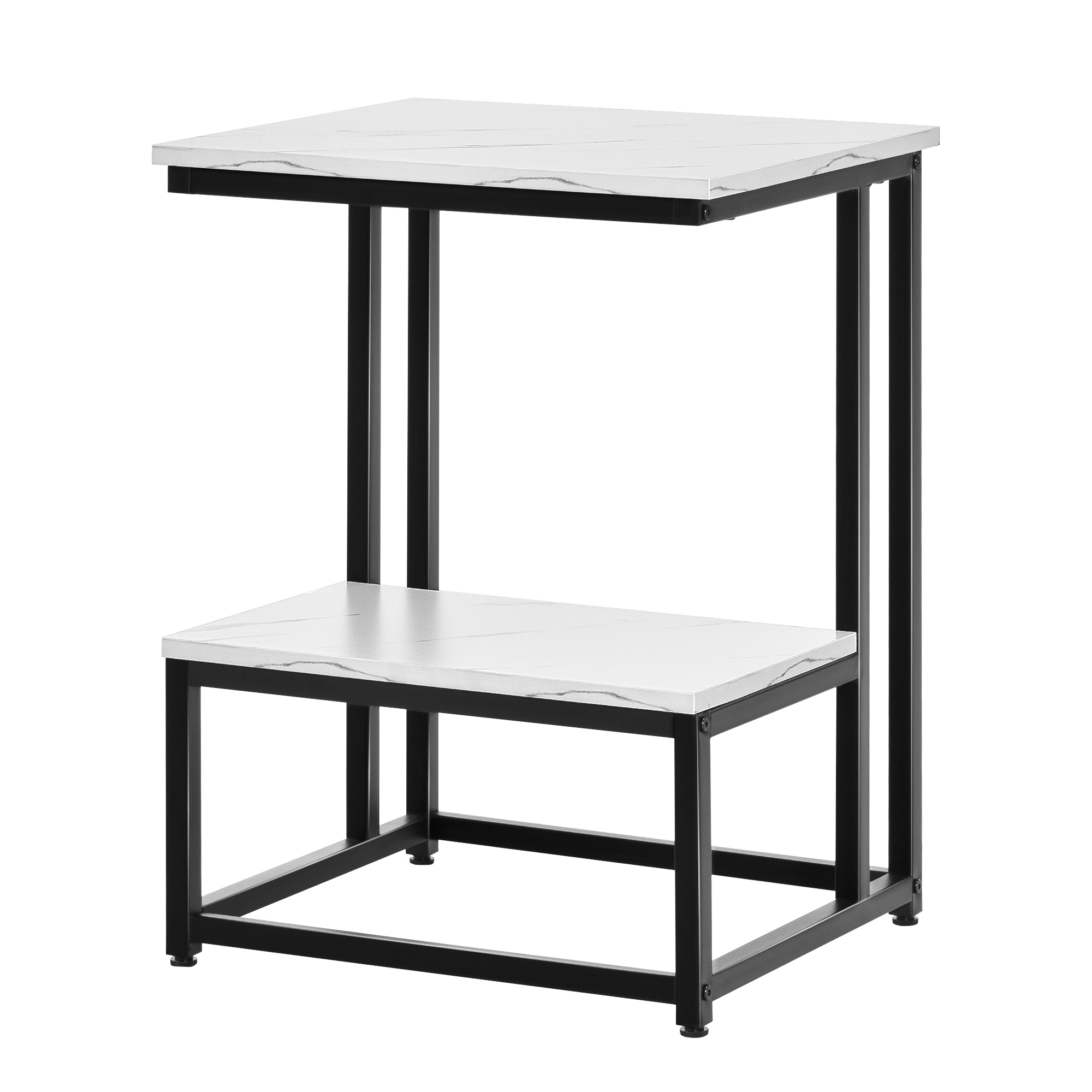 HOMCOM Moderne Couchtisch Wohnzimmer Beistelltisch Schlafzimmer Stahlrahmen schwarzes Tablett Regal weiße Marmor-Optik
