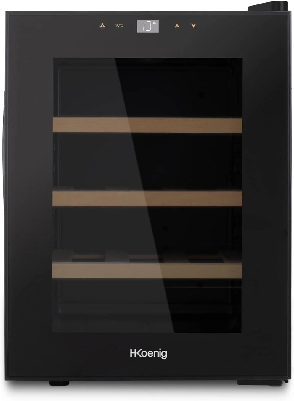 H.Koenig AGE12 Weinkühlschrank/12 Flaschen/Temperatur von 11°C bis 18°C/LED-Temperaturanzeige/Holzlagerböden
