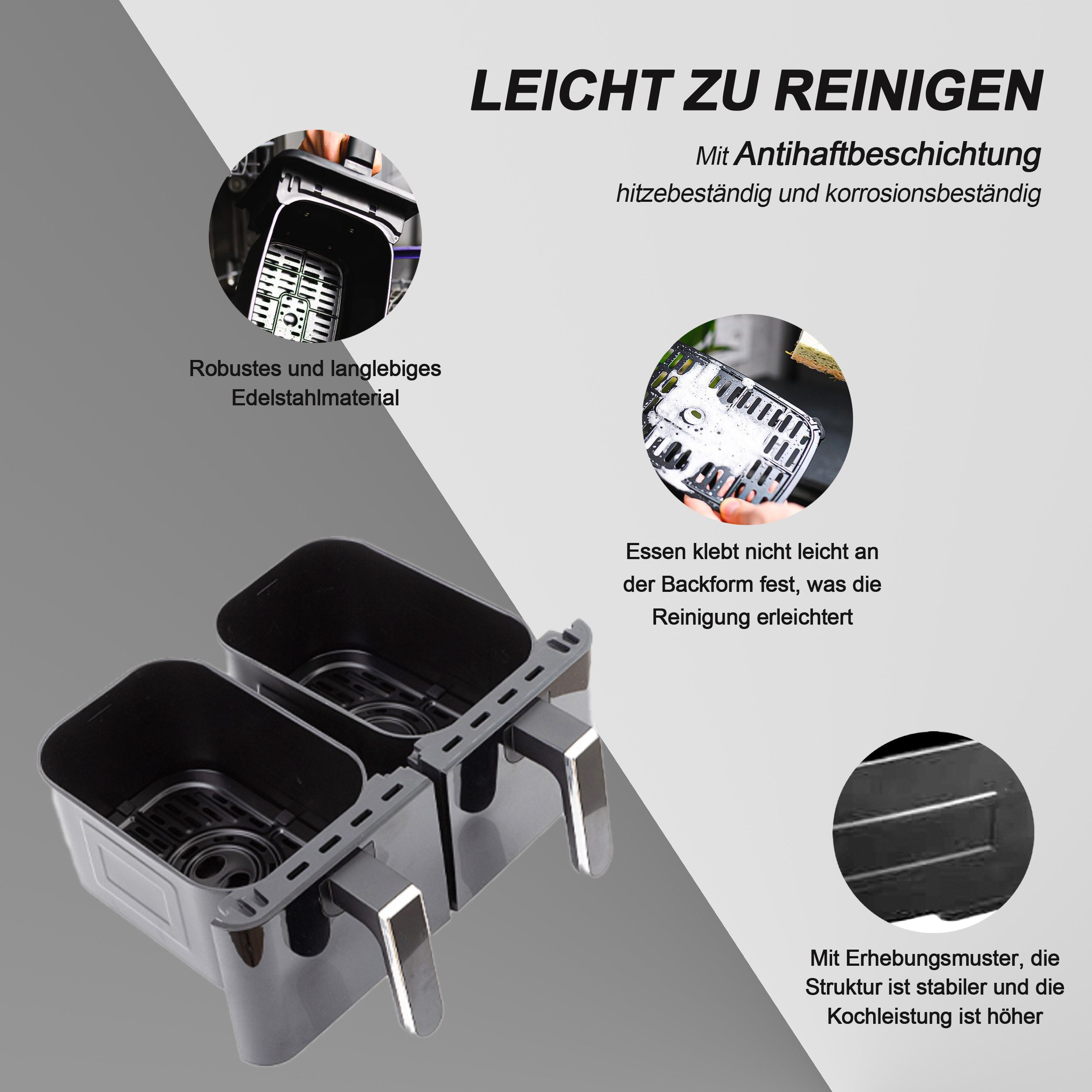 Heißluftfritteuse 9L Heissluftfritteuse, XXL Airfryer mit Doppelkammer, duale Zonen