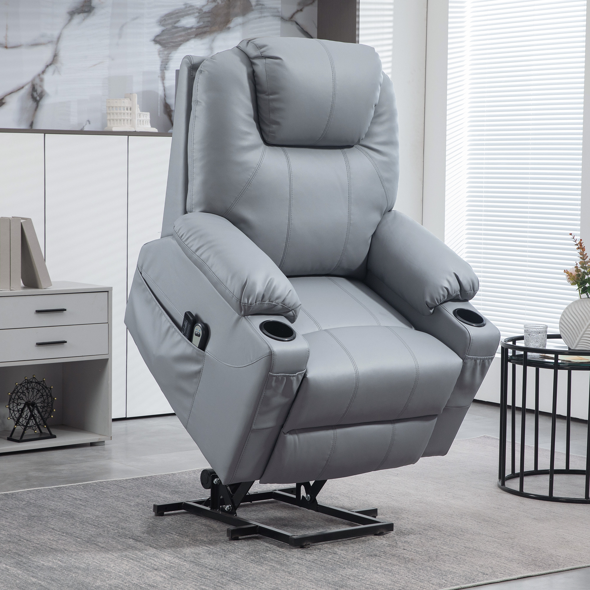 HOMCOM Massagesessel Aufstehhilfe Seniorensessel, 8 Massagemodi, neigbare Rückenlehne, 88c m x 99 cm x 106 cm,Grau