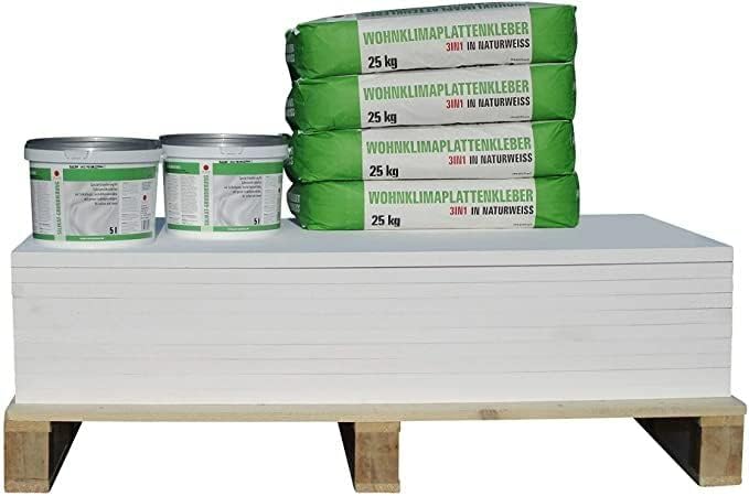 Klimaplatte 25mm Calciumsilikat Dämmplatte, anti Schimmel, für innen, Keller, Feuchtraum, Energiesparend & Dämmend, Set für 7,2 m²