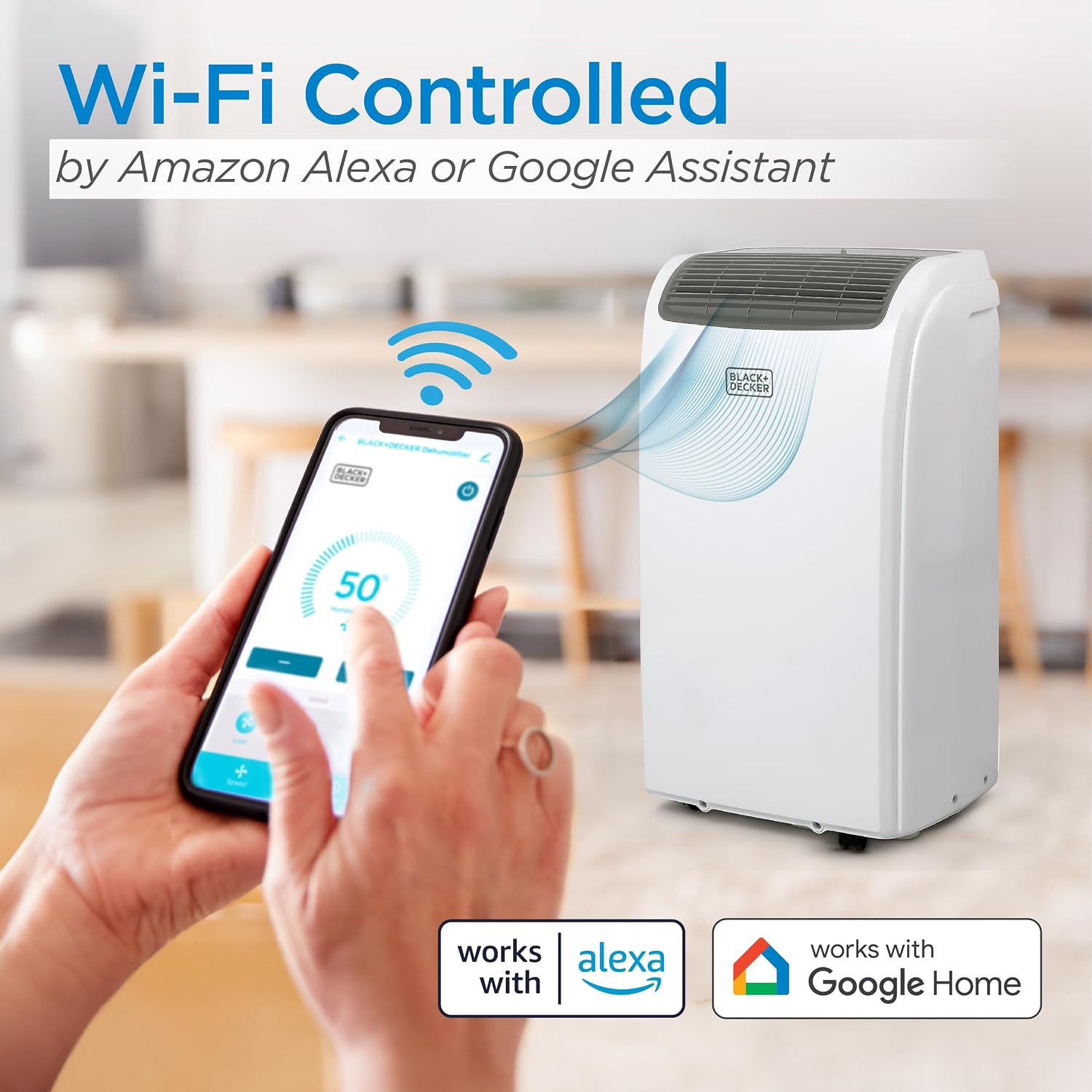BLACK+DECKER Portable Air Conditioner, 12,000 BTU Cooling, 9,000 BTU Heating for Rooms up to 550 Sq. Ft., Follow Me Remote, Smart AC Unit, BPACT12HWT, White